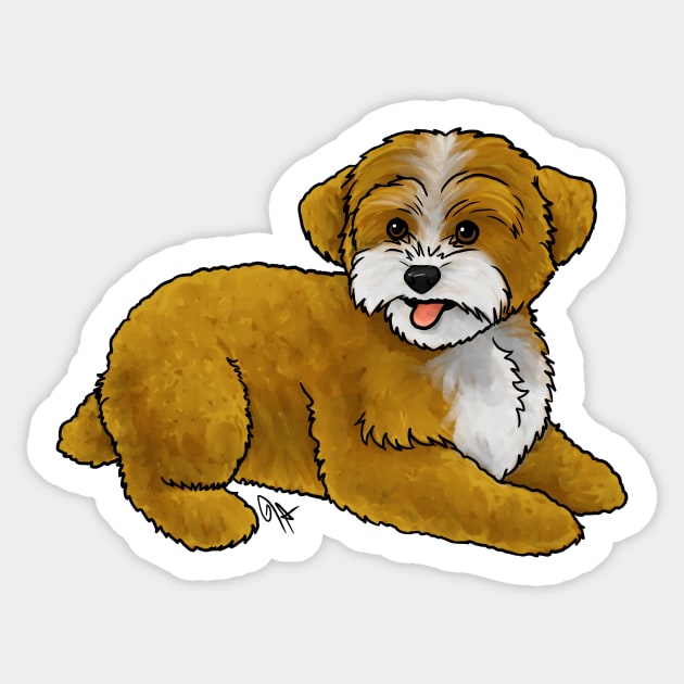 Dog - Yorkipoo - Red and White Sticker by Jen's Dogs Custom Gifts and Designs